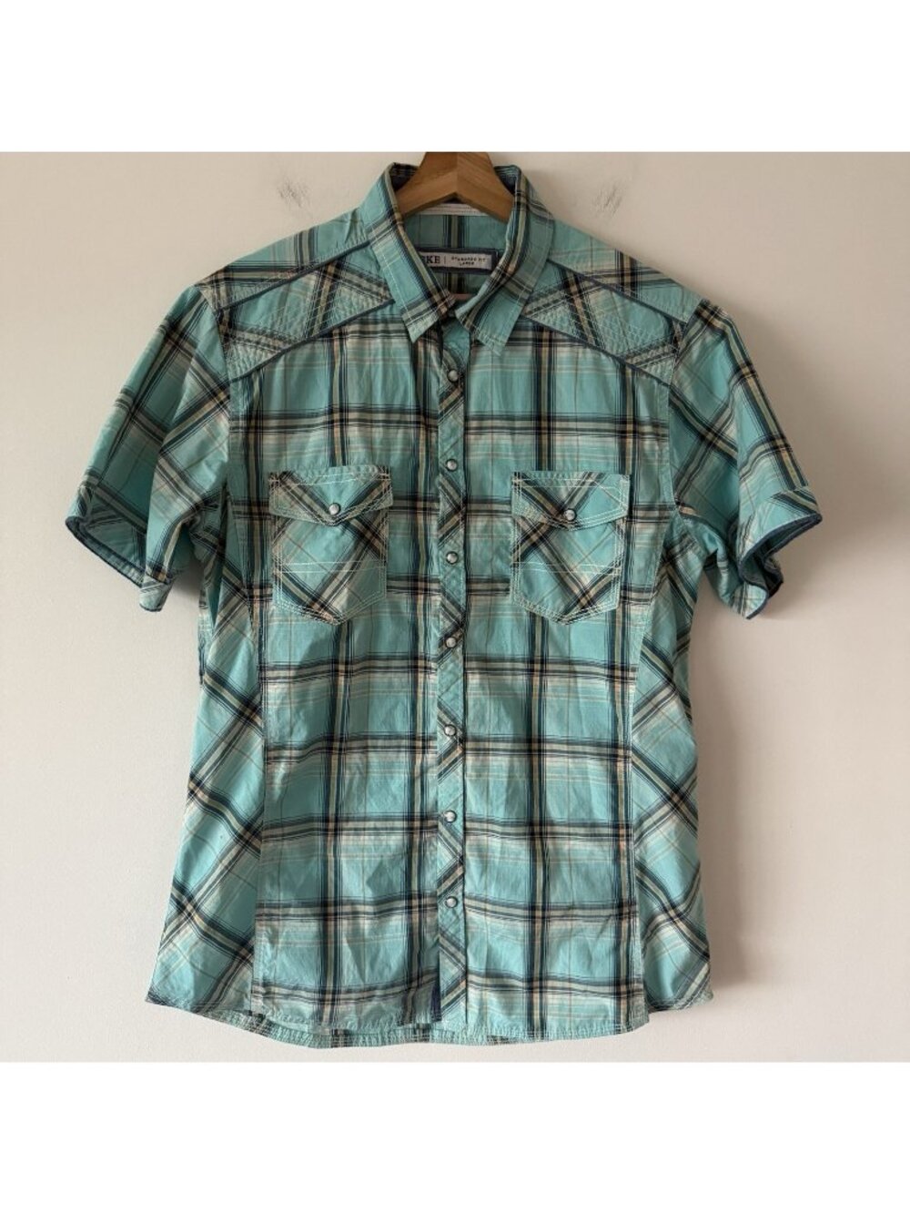 Buckle Black Short Sleeve Pearl Snap Button Up Shirt Men’s Sz L Western Grunge